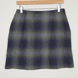Vtg 90s Y2K Navy Blue Green Plaid Mini Skirt Dark Academia Preppy 10 Wool Blend